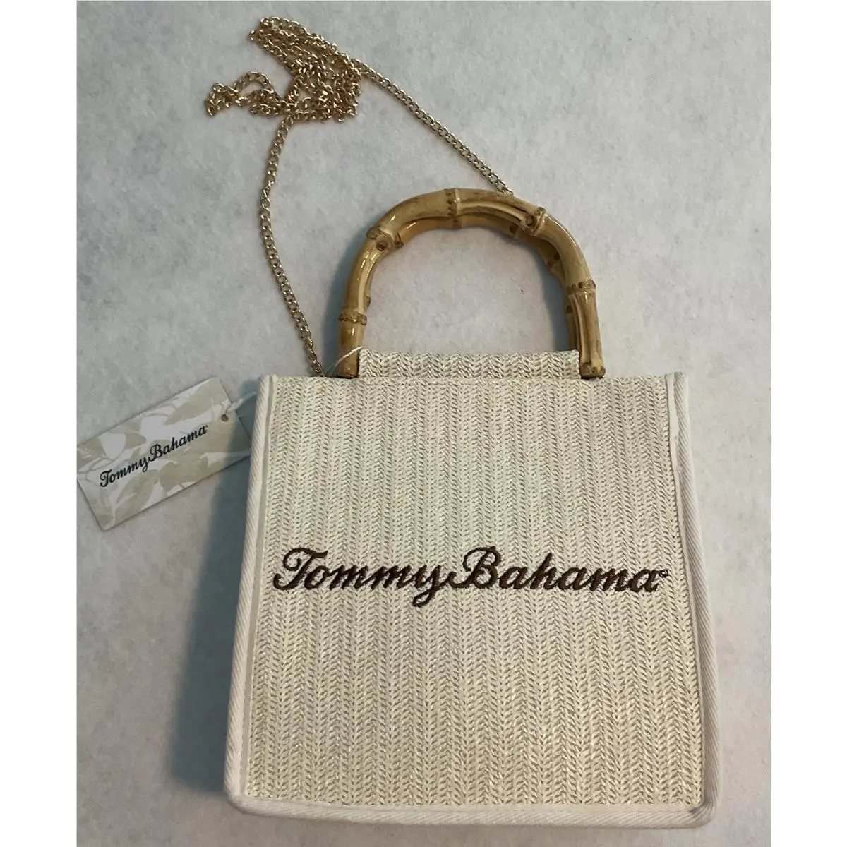 Natural Small Top Handle Bag Bamboo Handle Chain Strap Magnetic by Tommy Bahama