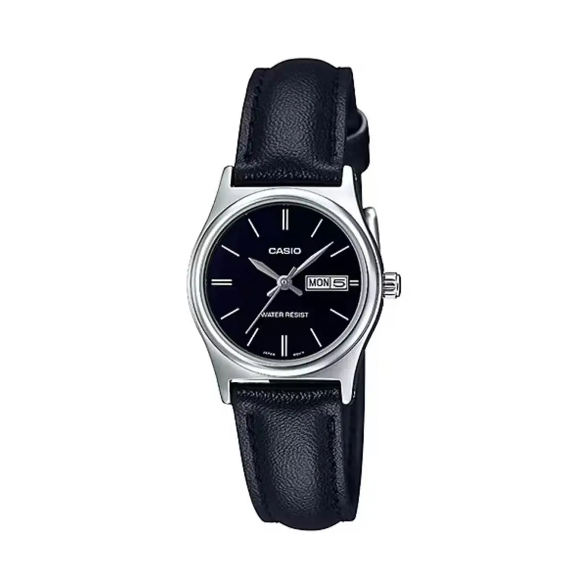 Casio Women’s Black Leather Strap Watch with Black Dial - LTP-V006L-1B2UDF
