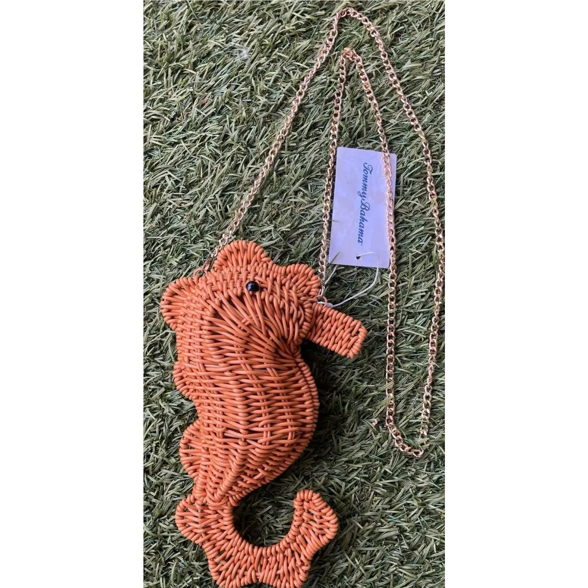 Seahorse Woven Wicker Bag W/gold Crossbody Chain Nautical Beach by Tommy Bahama