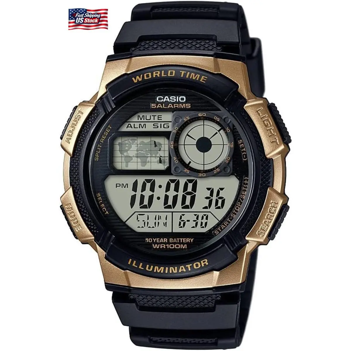 Casio AE1000W Series Men’s Digital Watch 100M WR Multi Alarms 100 Sec St