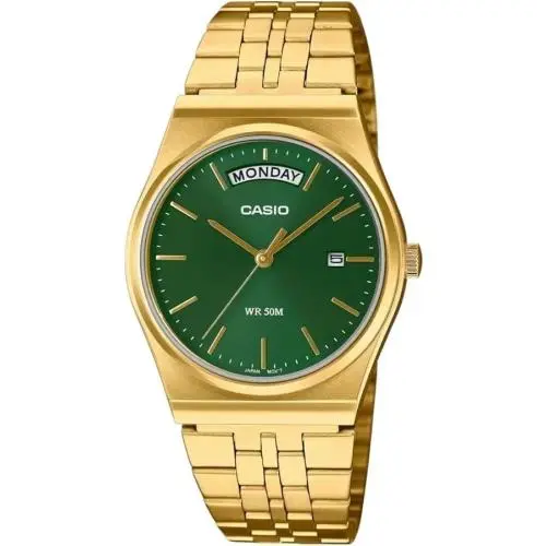 MTP-B146G-3A Men`s Gold Tone Green Dial Stainless Steel Watch Box by Casio