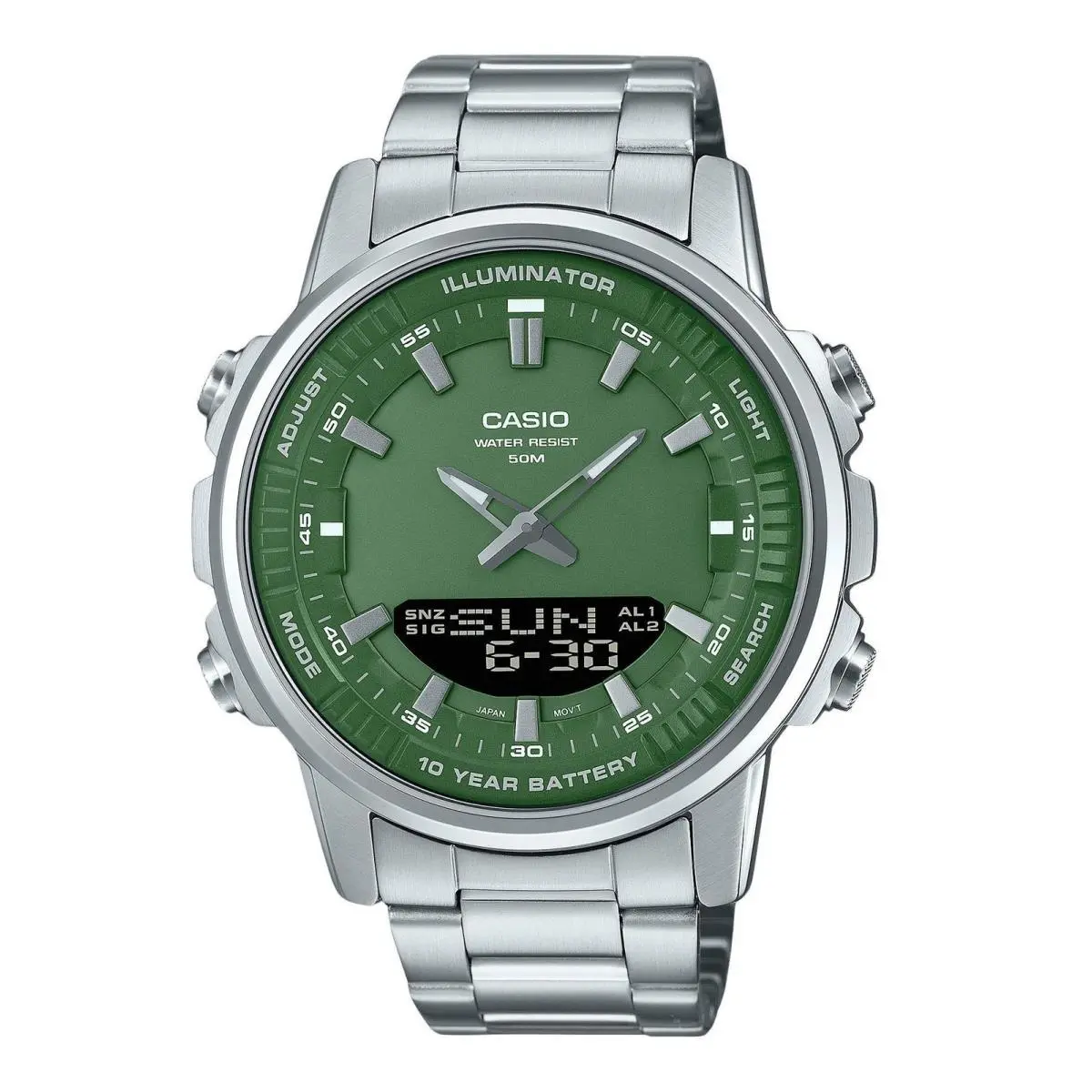Casio Analog Digital Stainless Steel Green Dial Quartz AMW-880D-3AV Men`s Watch
