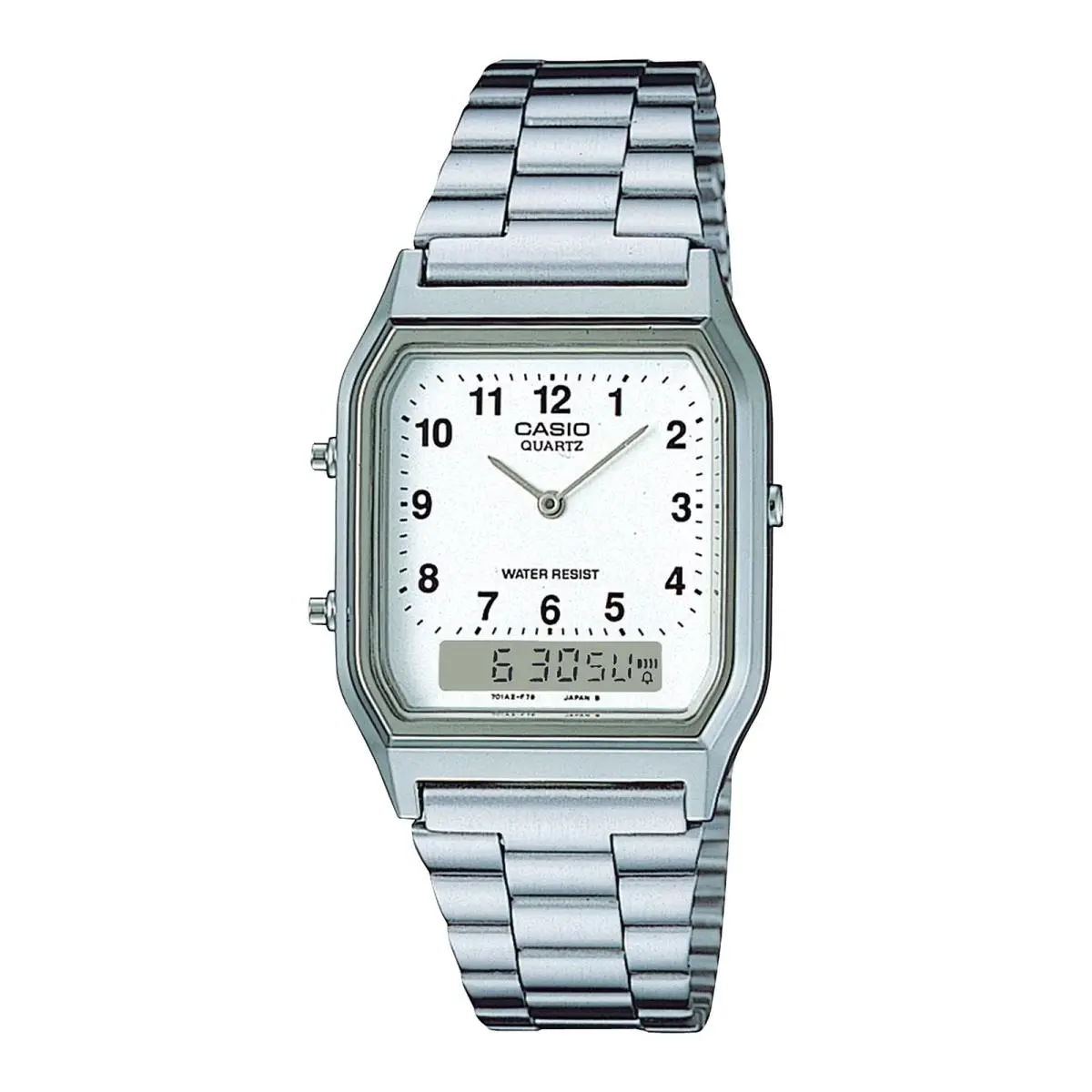 Casio Men’s Silver Analog Digital Watch White Dial Steel Bracelet - AQ-230A-7B