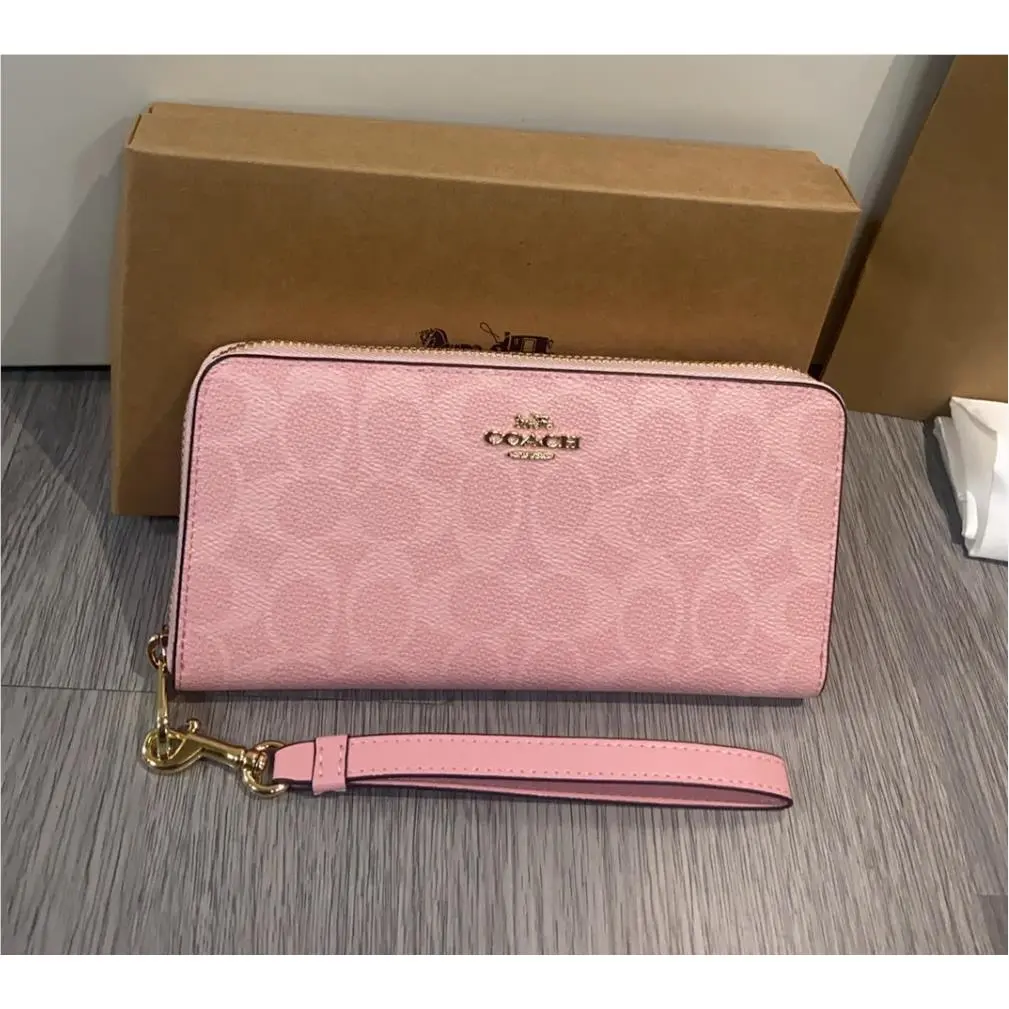 Long Zip Around Wallet In Signature Canvas CW778 Powder Pink by Coach