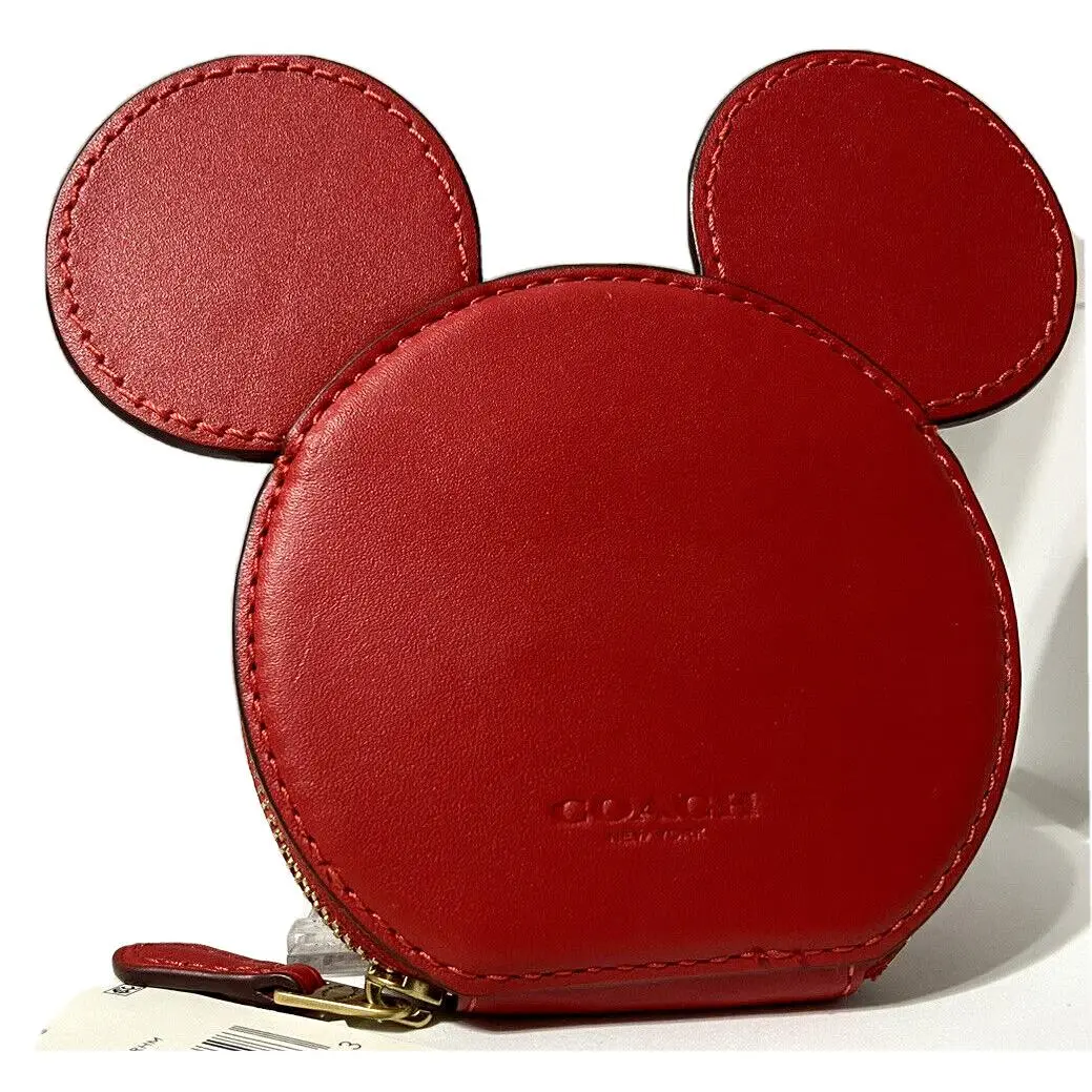 Red Mickey Mouse Ears Red Leather Zippered Coin Purse Disney x Coach