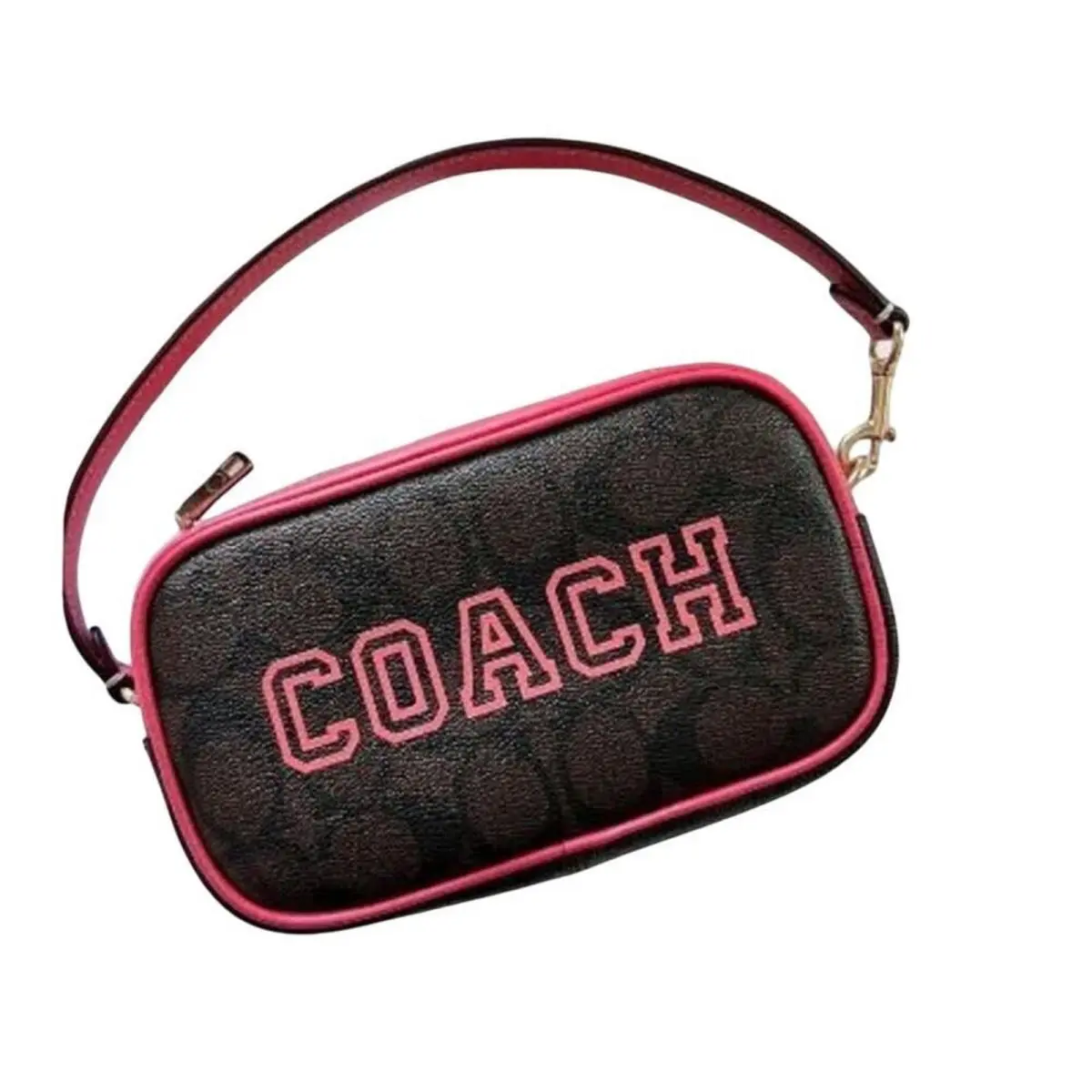 Varsity Jamie Wristlet Purse IN Signature Canvas Brown Watermelon Pink by Coach