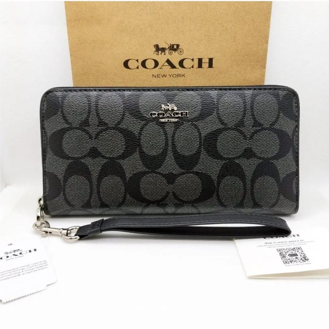 Long Zip Around Wallet Signature Black/charcoal C4452 Outlet by Coach