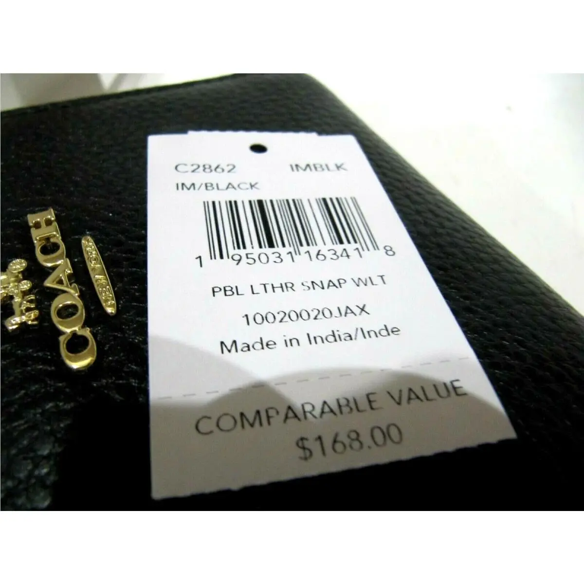 Coach C2862 Black Pebbled Leather Snap Card Case Wallet with A C Charm NWT$168