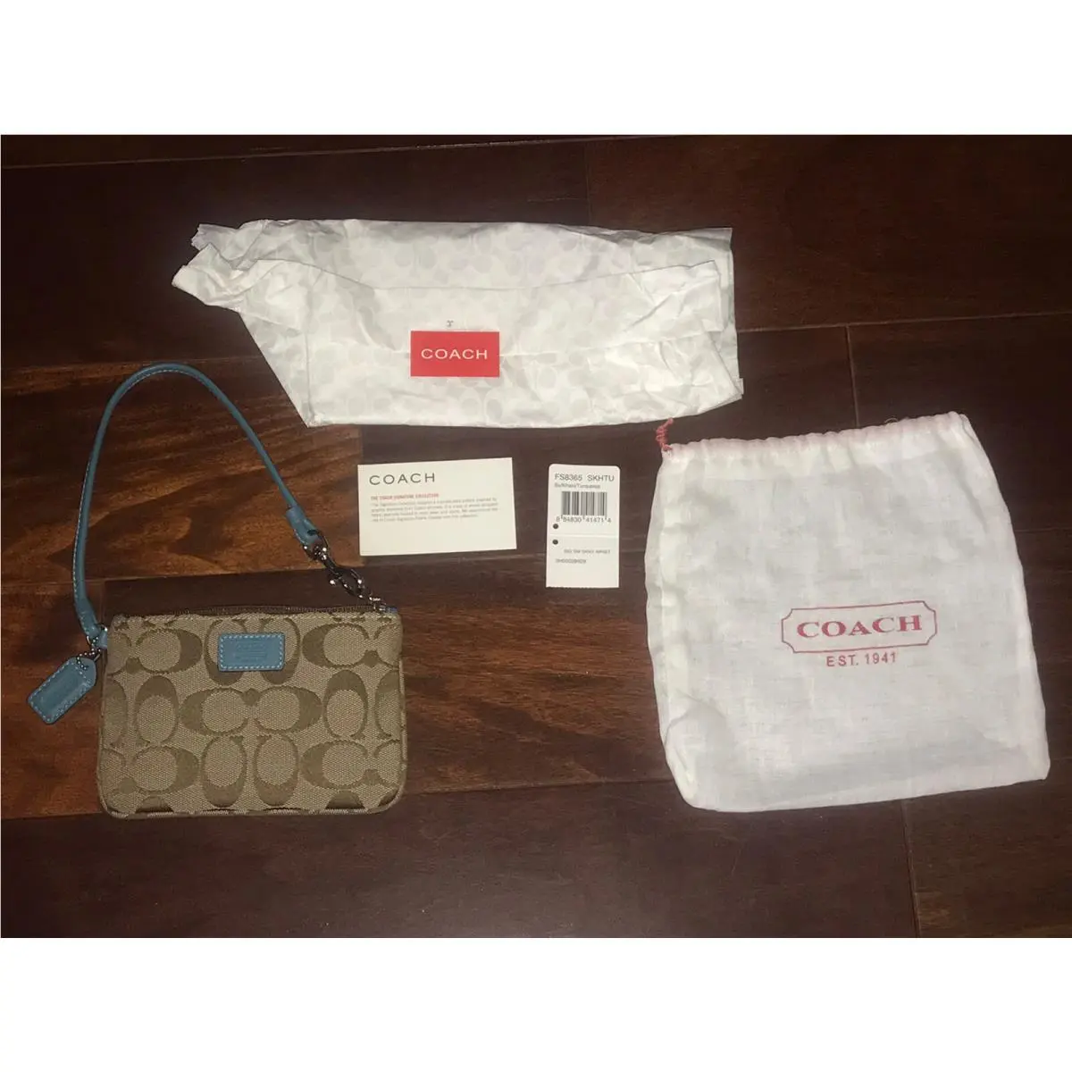 Signature Skinny Wristlet Zip Khaki Blue Turquoise Rare Nos FS 8365 by Coach