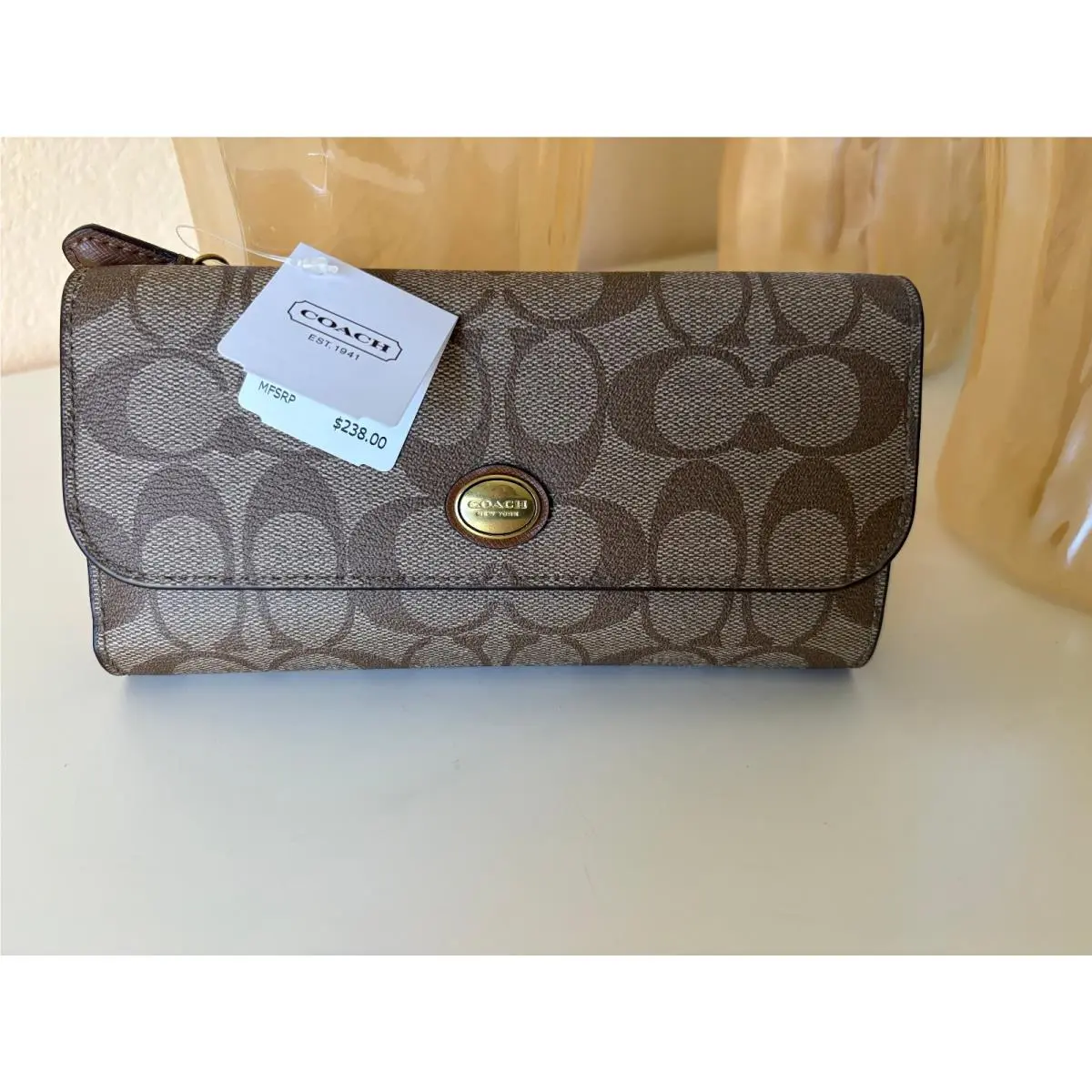 Coach Rare Peyton Signature Wallet Tri-fold Khaki 51103