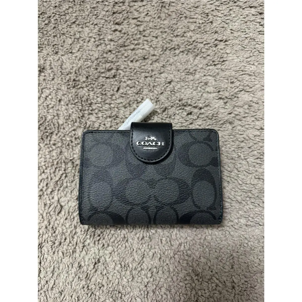 Women’s Coach Medium Corner Zip Wallet Signature Canvas Graphite Black C0082