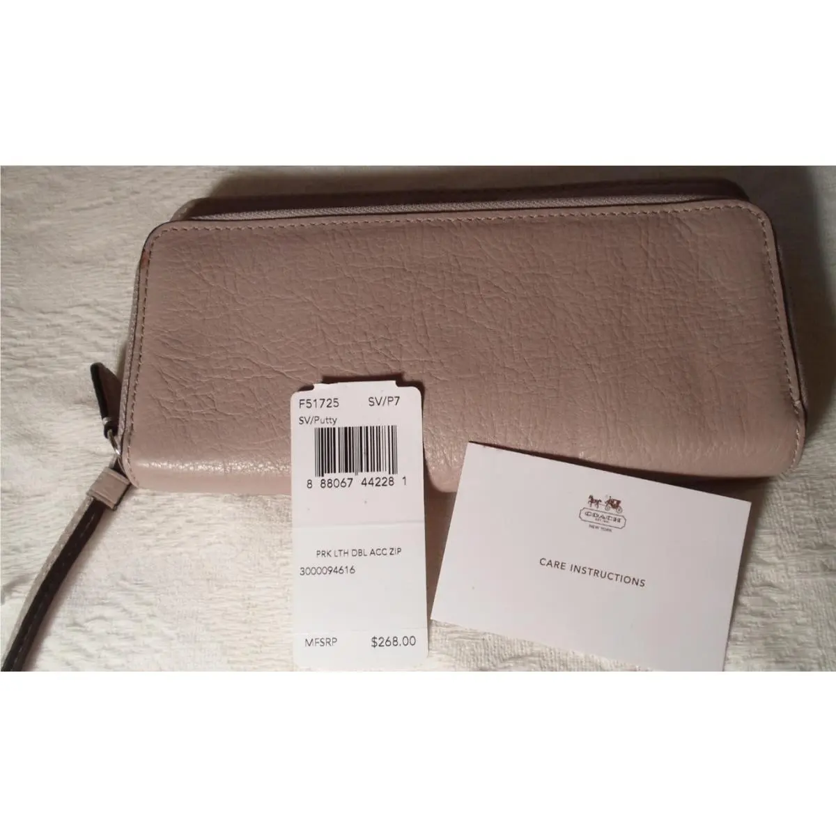Putty Pebble Leather Acordian Double-zip Wallet Wristlet F51725 by Coach