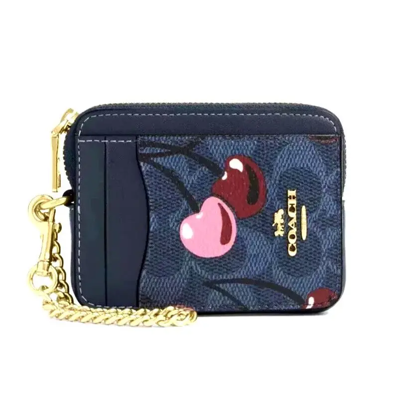 Coach Zip Card Case In Signature Canvas with Cherry Print CZ468 Nip
