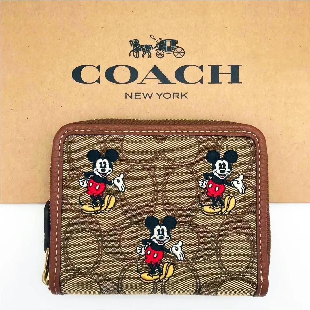Disney x  Small Zip Around Wallet Signature Jacquard Mickey CN035 Outlet by Coach