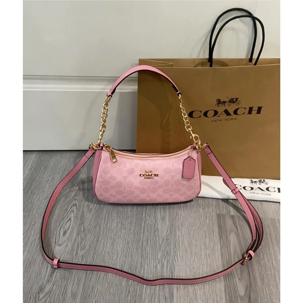 Teri Shoulder Bag CV933 In Signature Pink Leather Crossbody Handbag by Coach