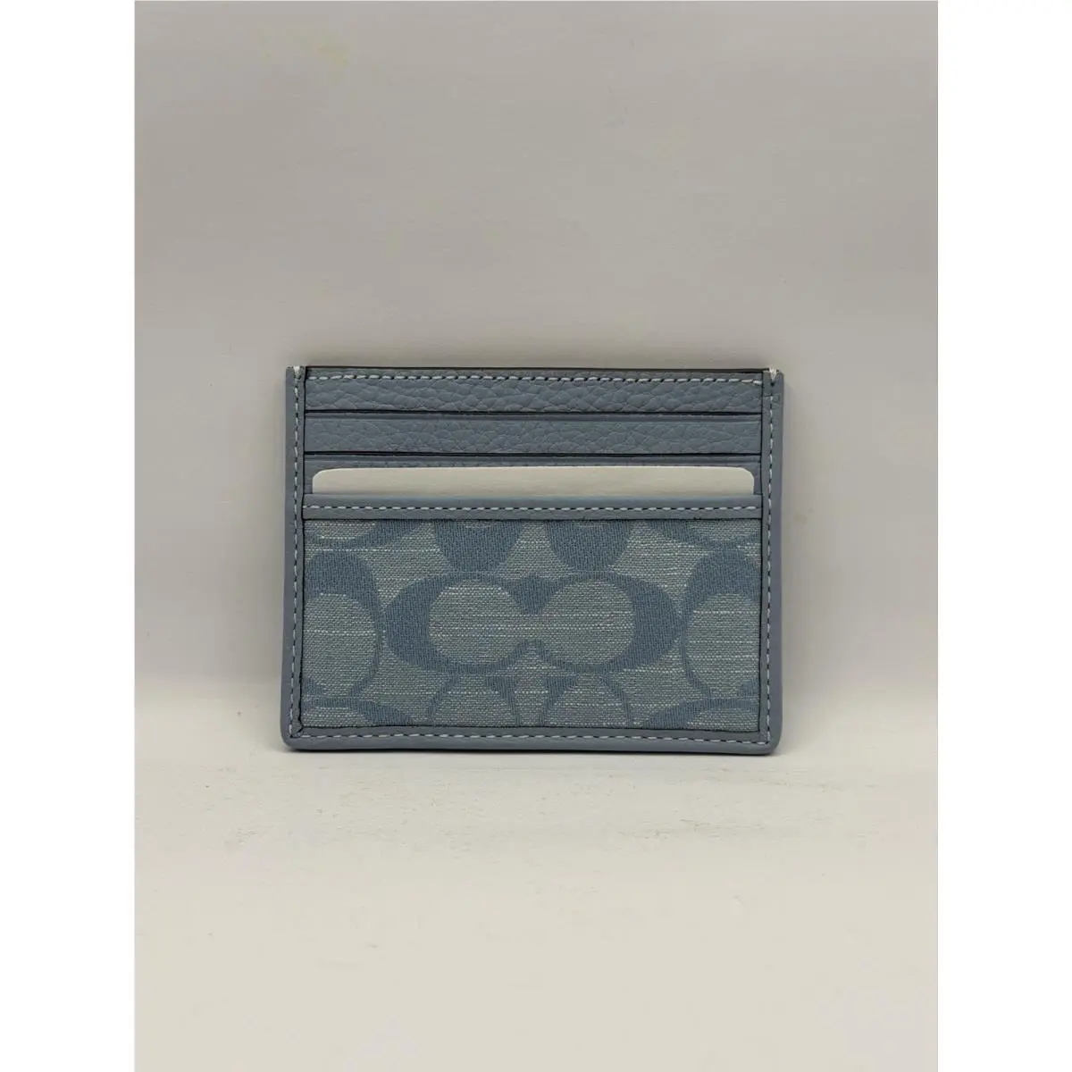Coach Slim ID Card Case In Light Blue Chambray Pebble Leather Style CH100