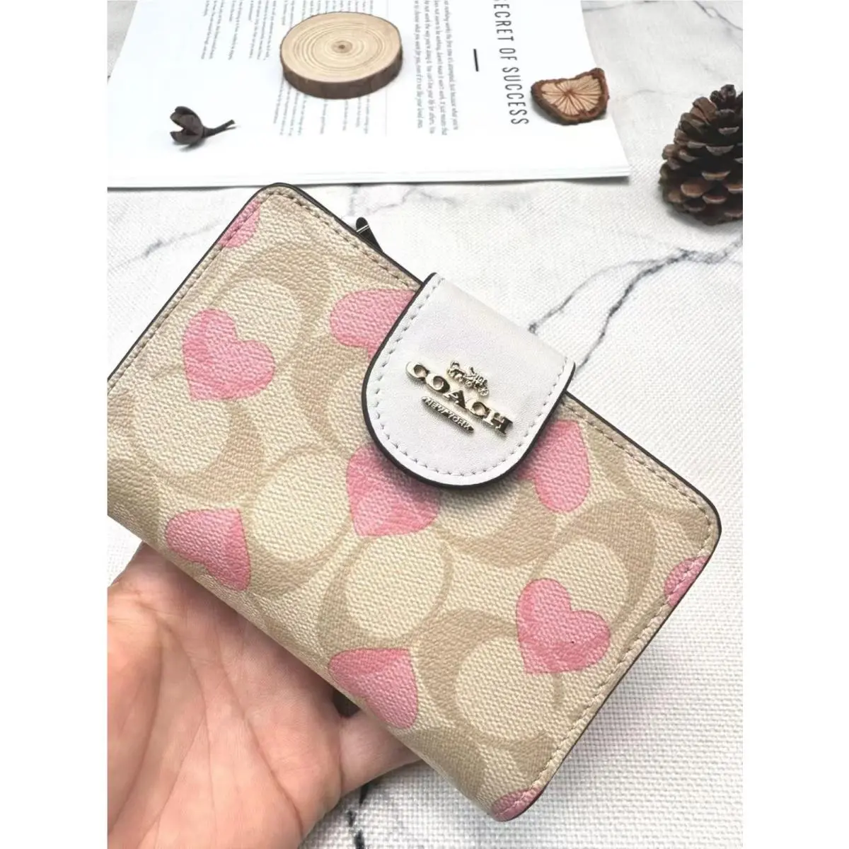 2026 Coach Medium Corner Zip Wallet In Signature Canvas with Heart Print CQ146