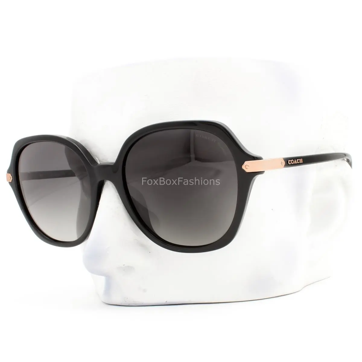 Sunglasses Glossy Black Rose Gold Logo Polarized HC8377U 5002T3 with Case by Coach