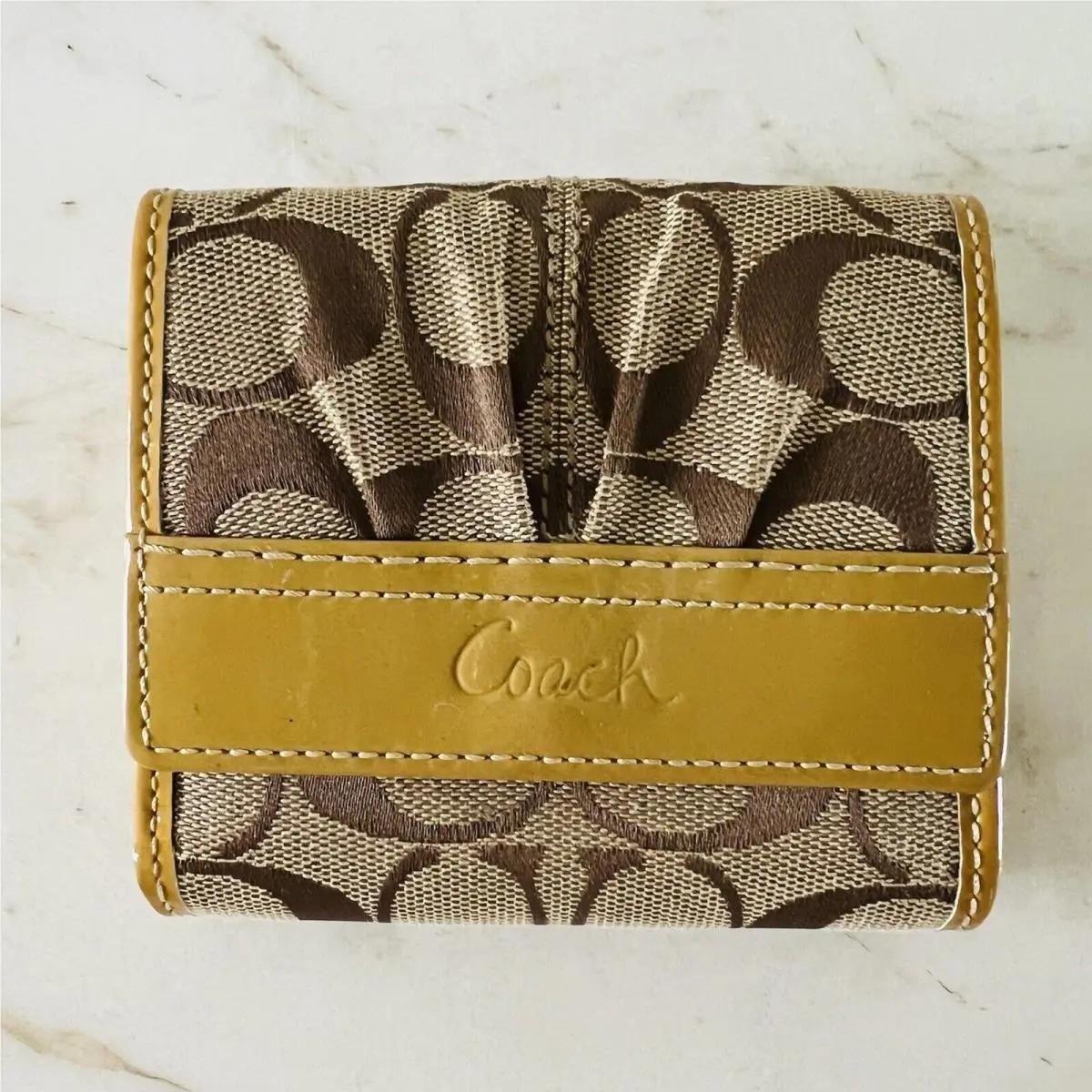 Coach Soho Khaki Putty Signature Canvas Bi-fold Flap Wallet