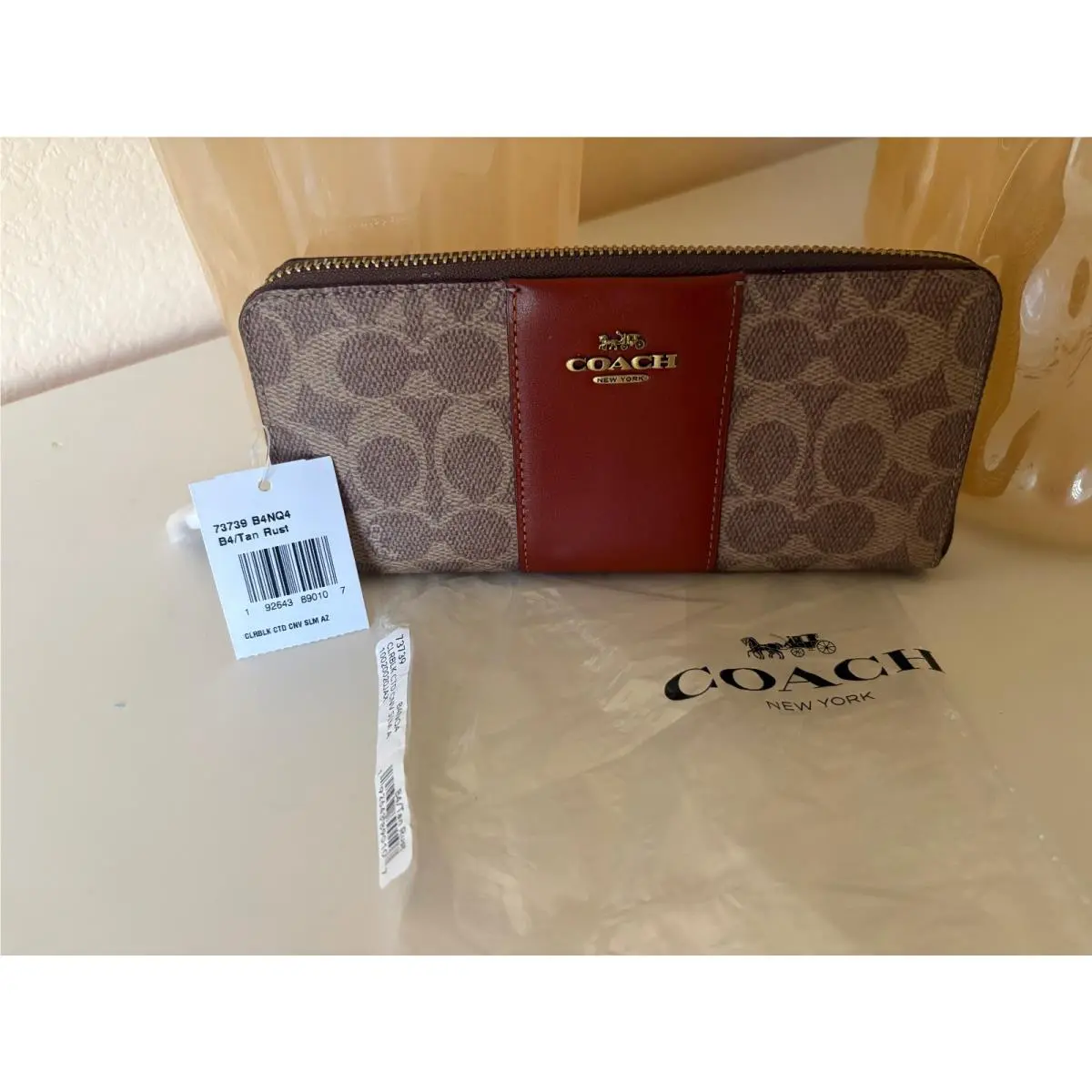 Coach Colorblock Coated Canvas Slim Zip Around Wallet Tan 73739