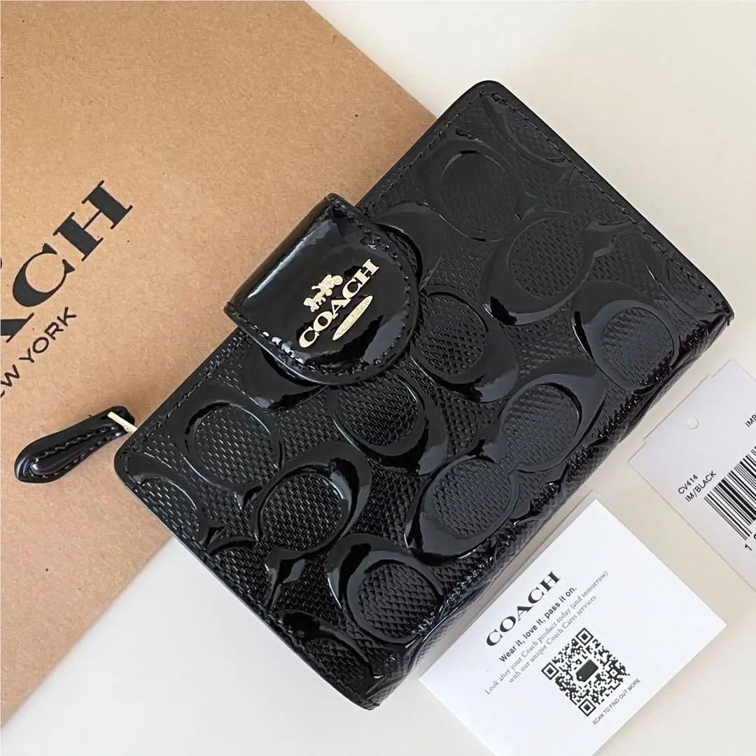 Coach Medium Corner Zip Wallet in Signature Leather Black CV414 Outlet