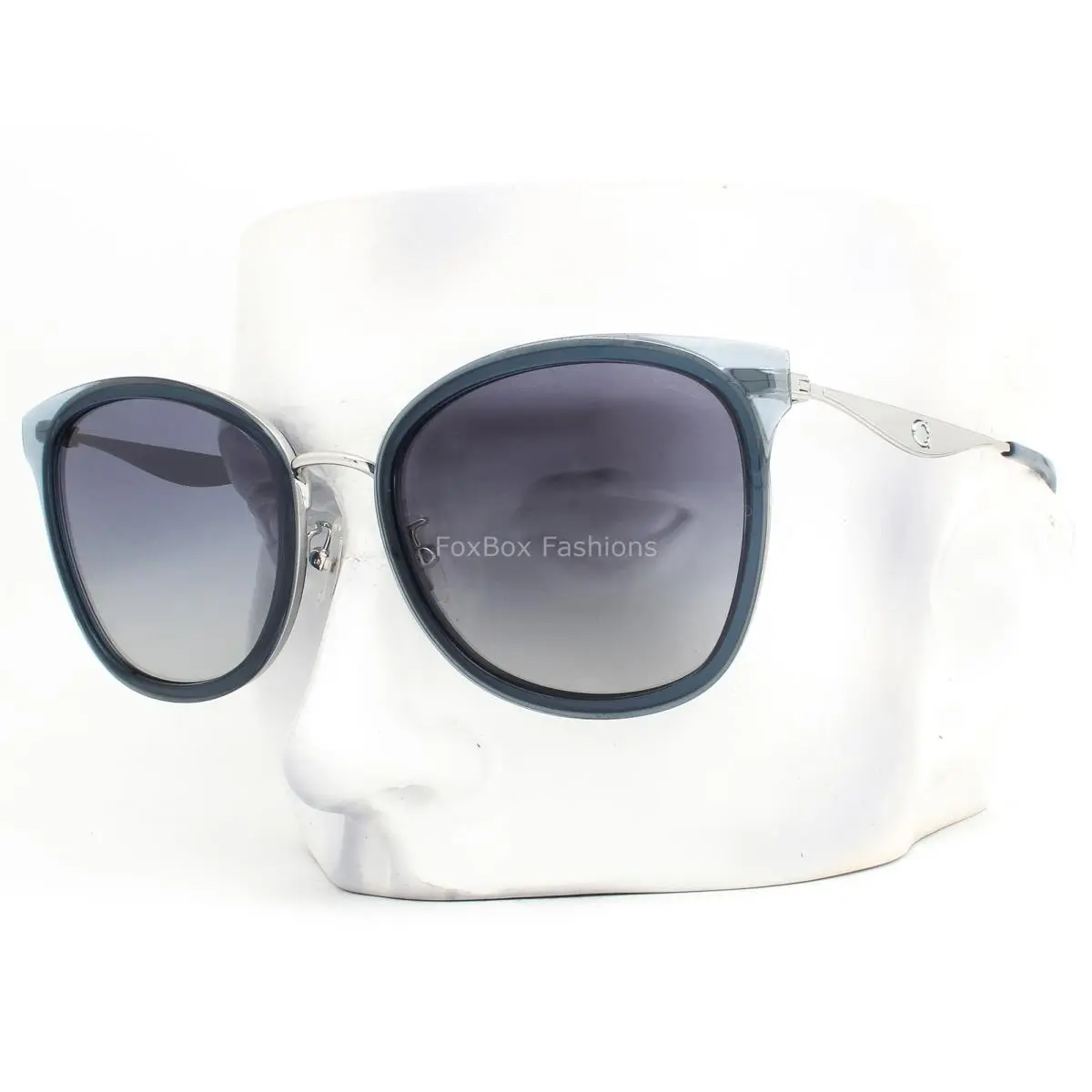 C Hardware Cat Eye Sunglasses HC 7170 945235 Shiny Silver Blue with Case by Coach