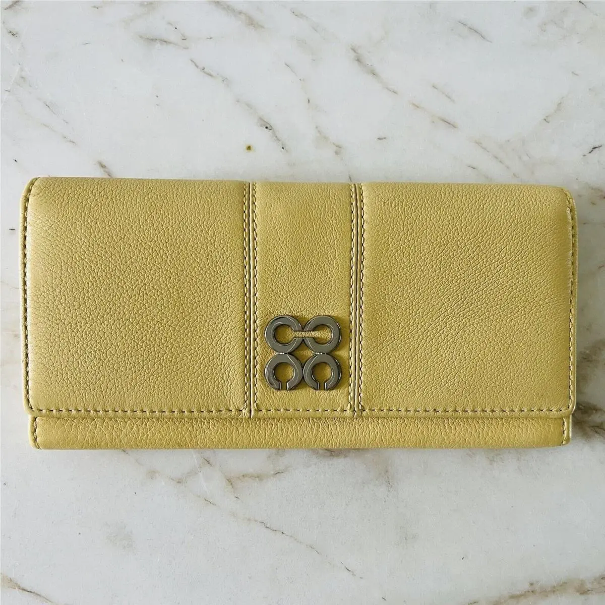 Coach Julie Sunflower Yellow Leather Slim Envelope Bifold Continental Wallet