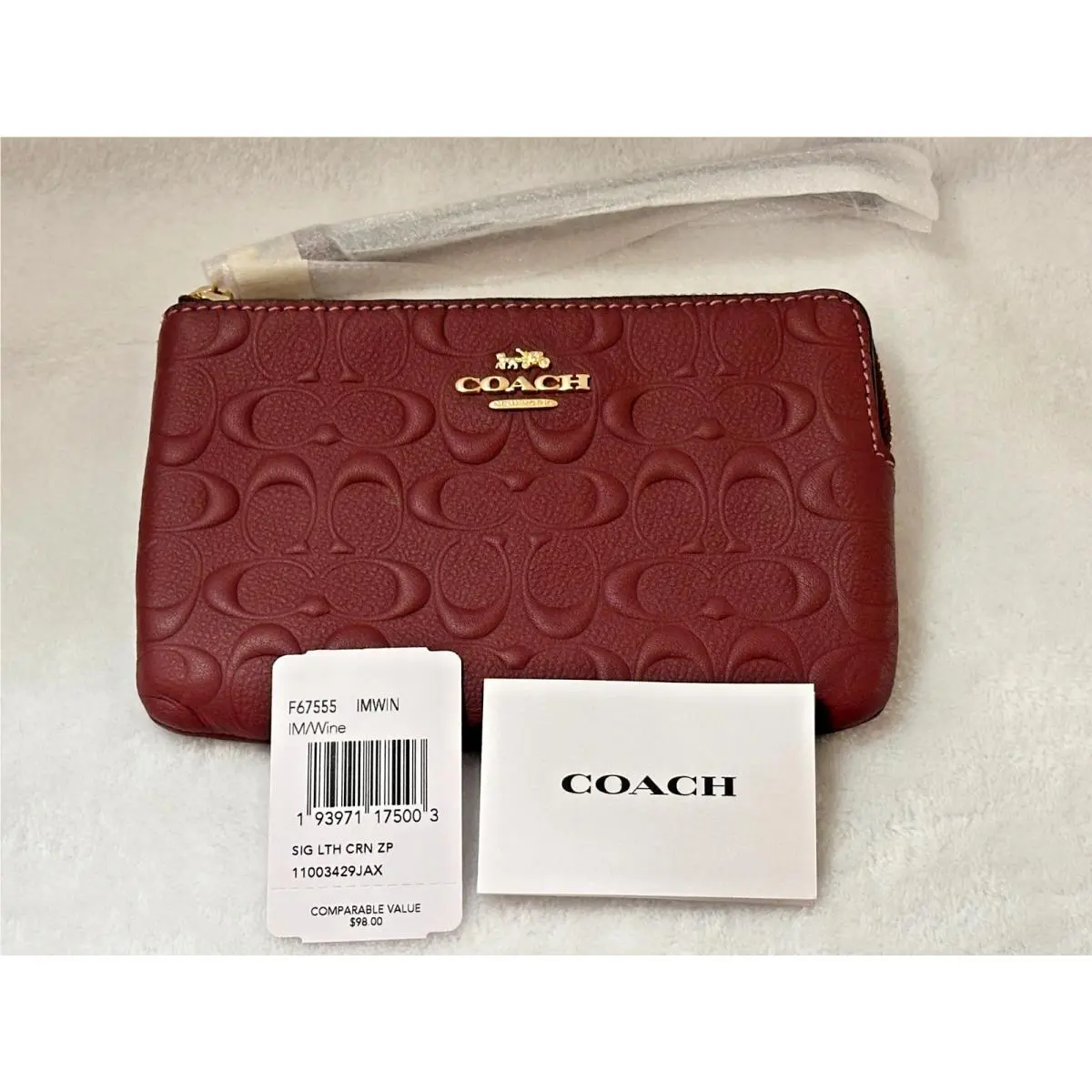 Leather Wine Corner-zip Wristlet F67555 by Coach