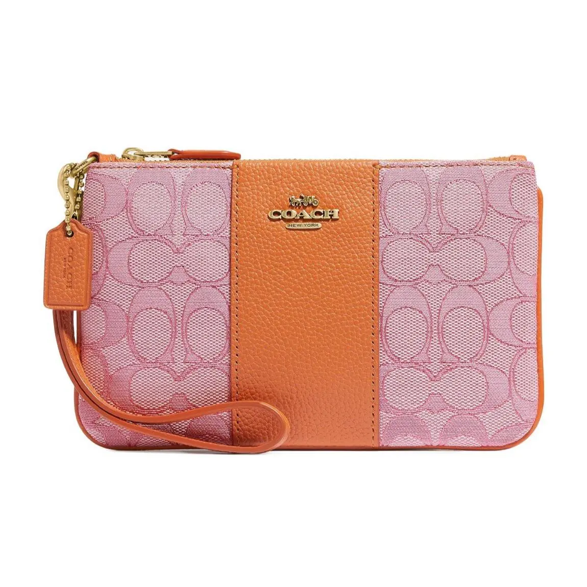 Signature Jacquard Pebbled Leather Small Wristlet with Strap B4/Taffy by Coach