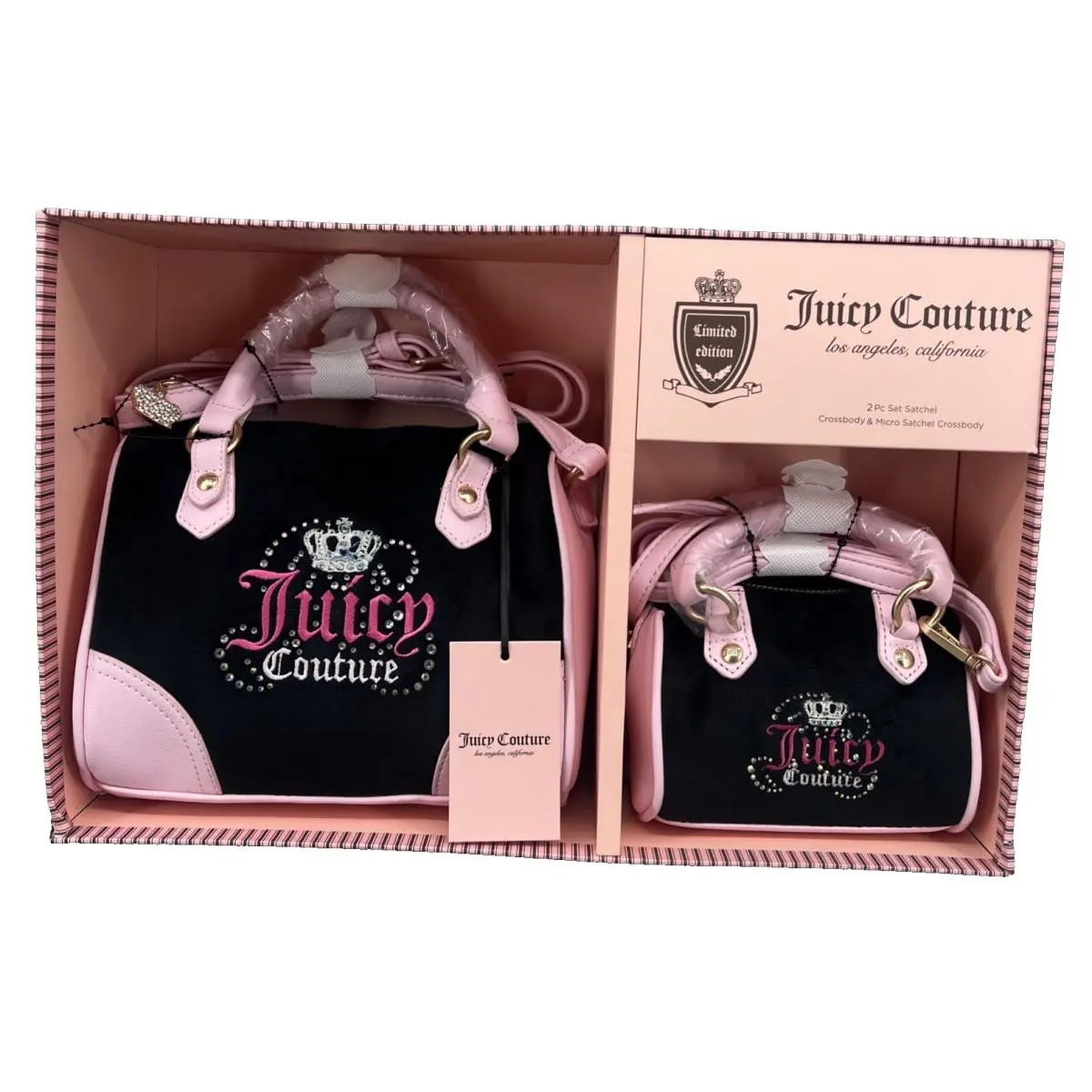 Juicy Couture Heritage Crossbody Mini Satchel 2 Pc Set Black Viral Gift Box