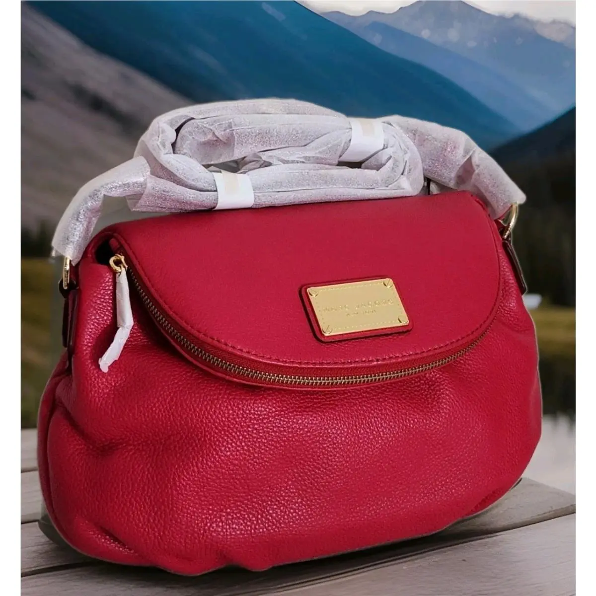 Q Natasha Crimson Red Leather Crossbody Shoulder Bag by Marc Jacobs