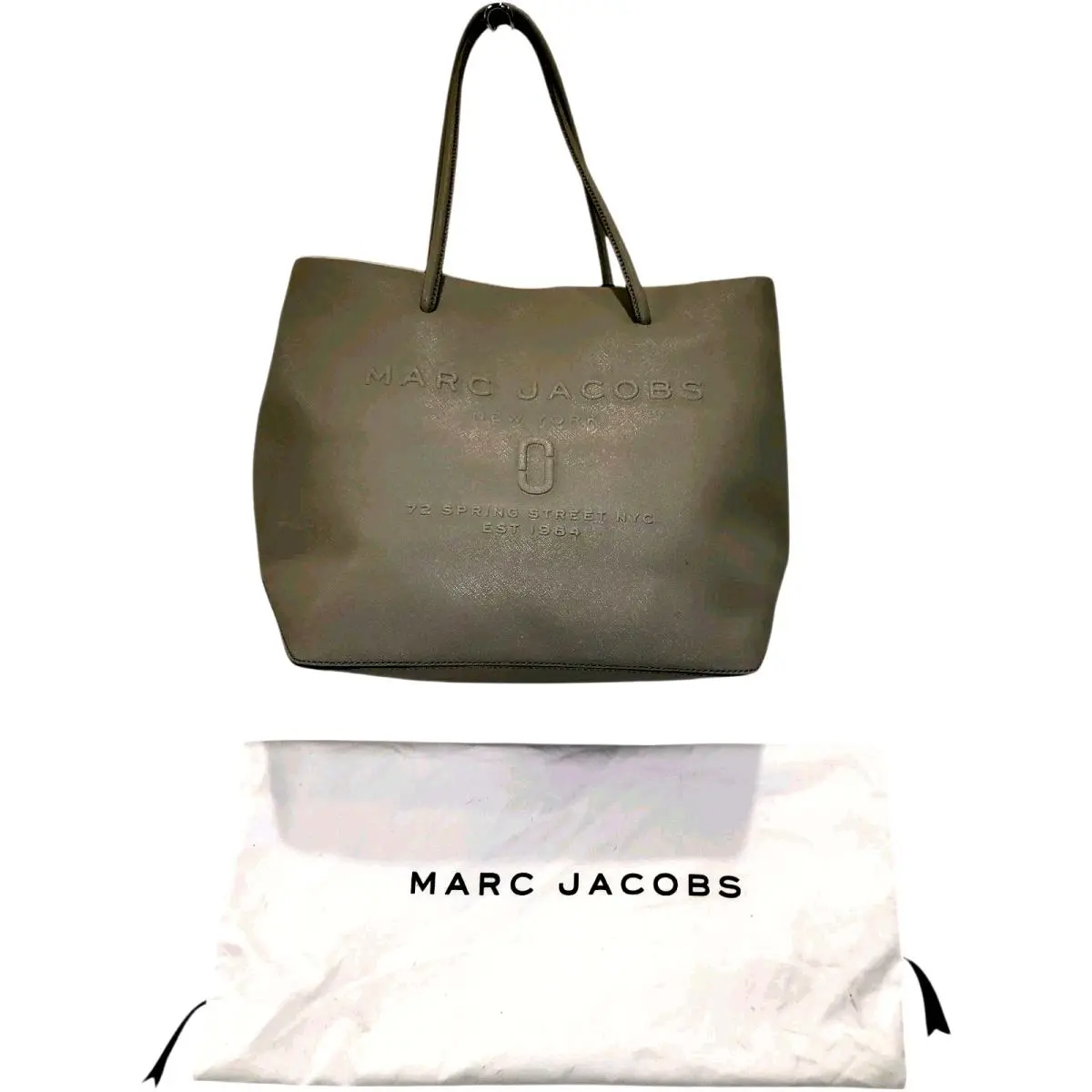 Stone Gray Leather Marc Jacobs Logo Shopper East West Tote Handbag + Dustbag