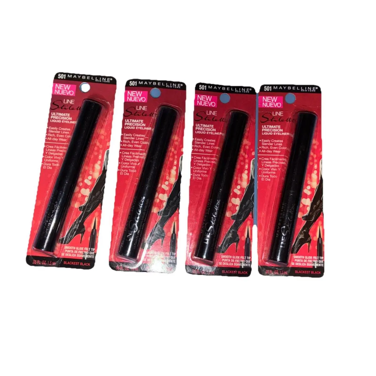 4 Pack  Line Stiletto Ultimate Liquid Eyeliner 501 Blackest Black by Maybelline