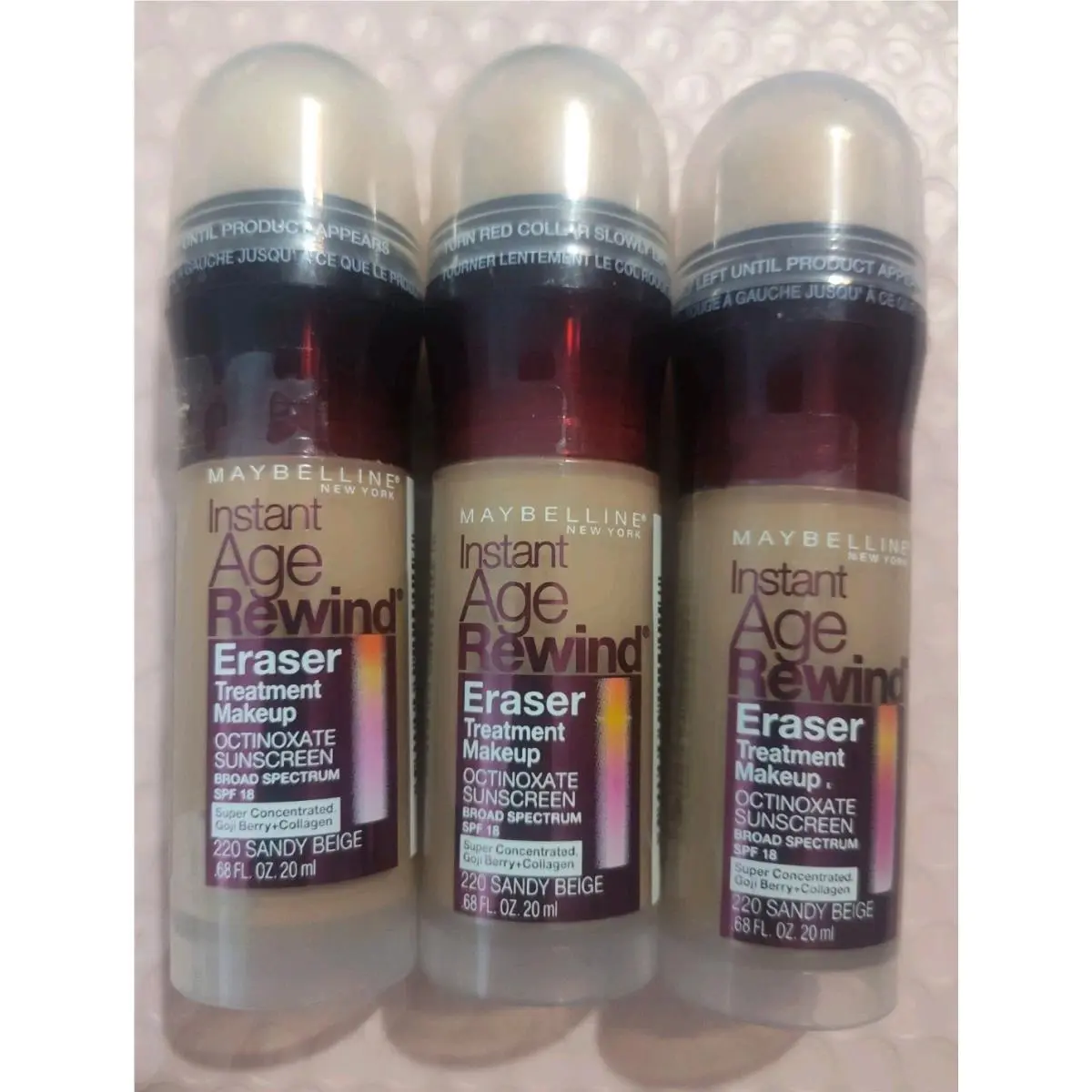 3 Pack  Instant Age Rewind Eraser Treatment Makeup 220 Sandy Beige New by Maybelline