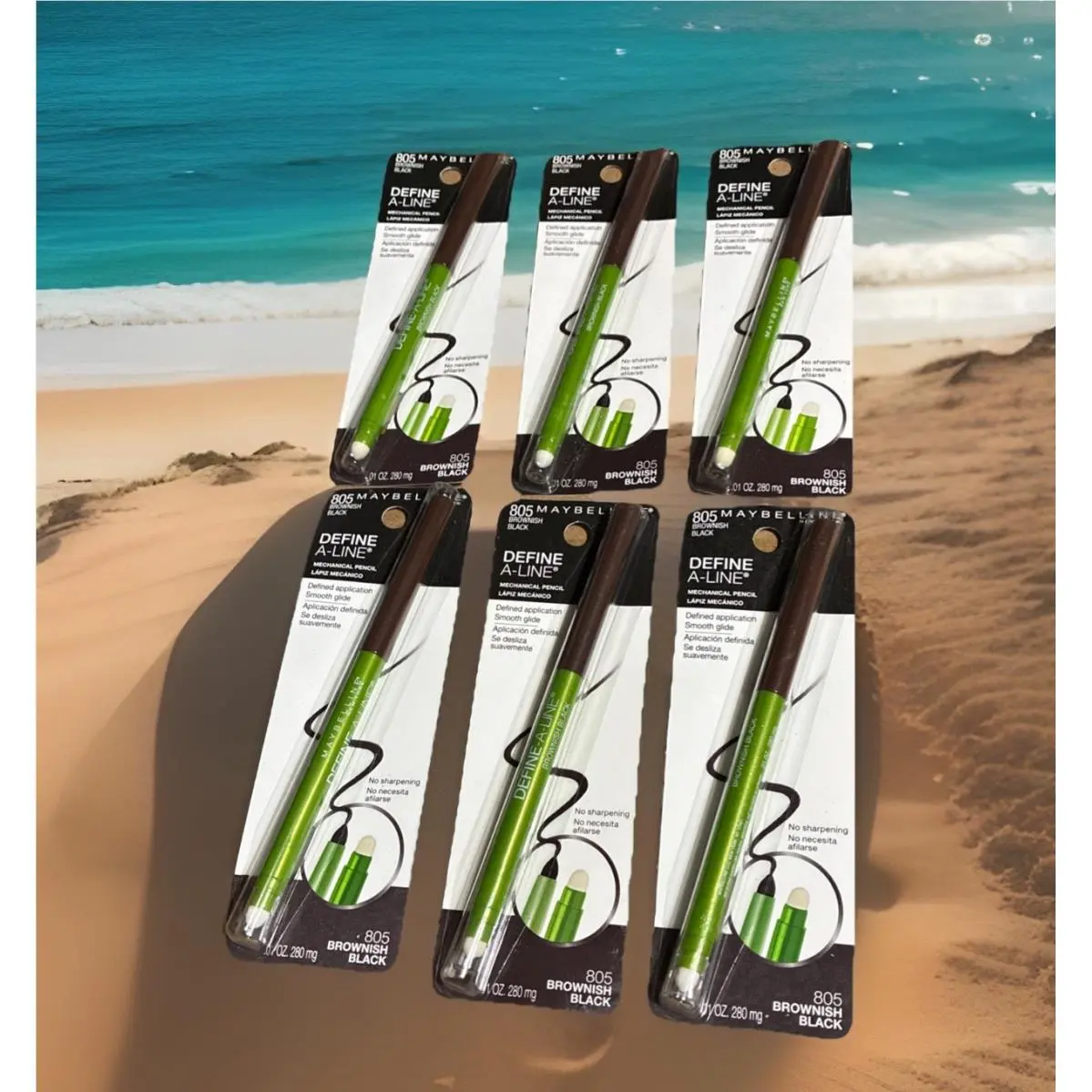 6 Pack Maybelline Define A-line Eyeliner Pencil Brownish Black 803 0.01 oz