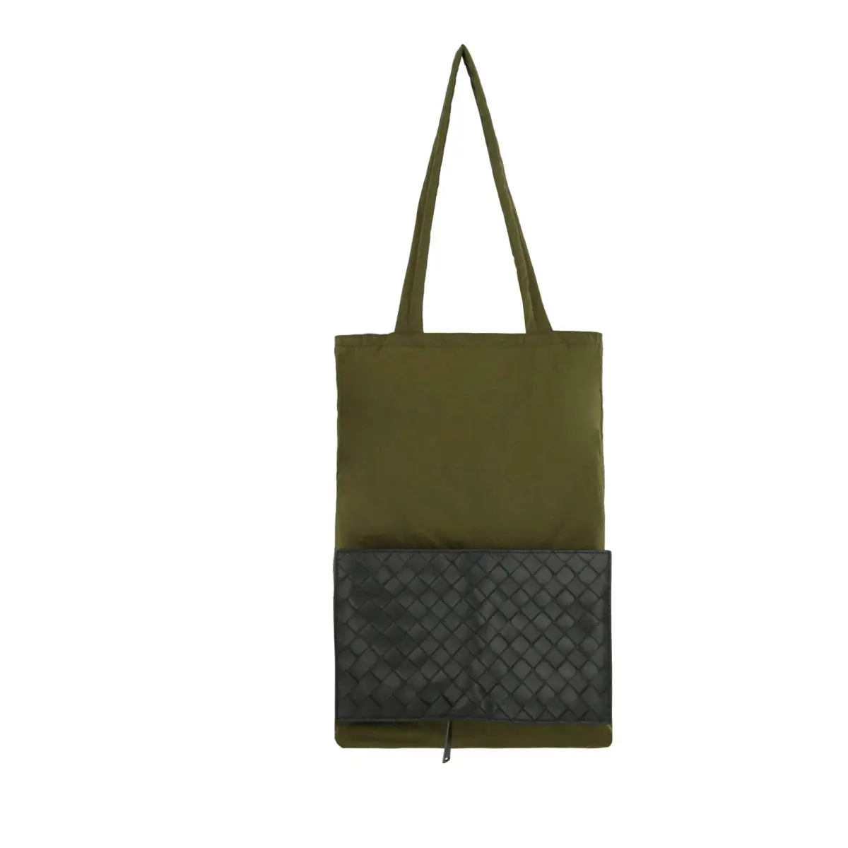 Bottega Veneta Tote Bag Unisex Convertible Khaki Nylon Blk Leather