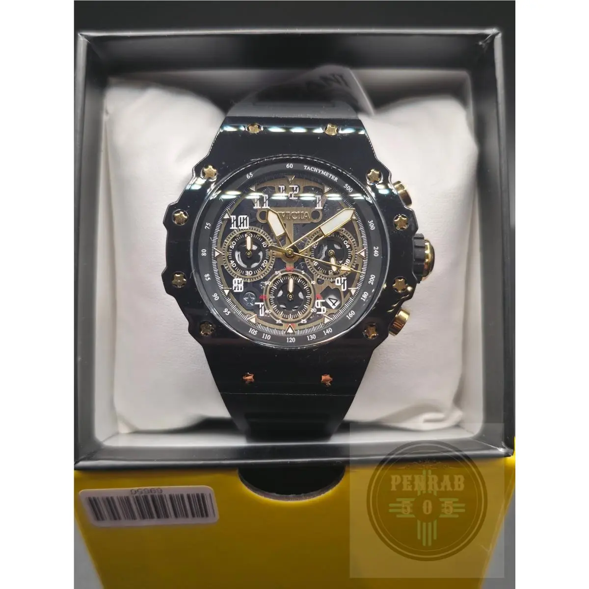 Racing Vaulthan 69650 Men`s 44mm Chronograph Black Gold Watch by Invicta