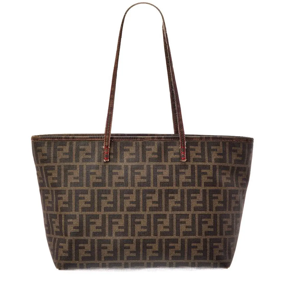 Brown Canvas Zucca Roll Tote Bag Pre-loved Women`s by Fendi