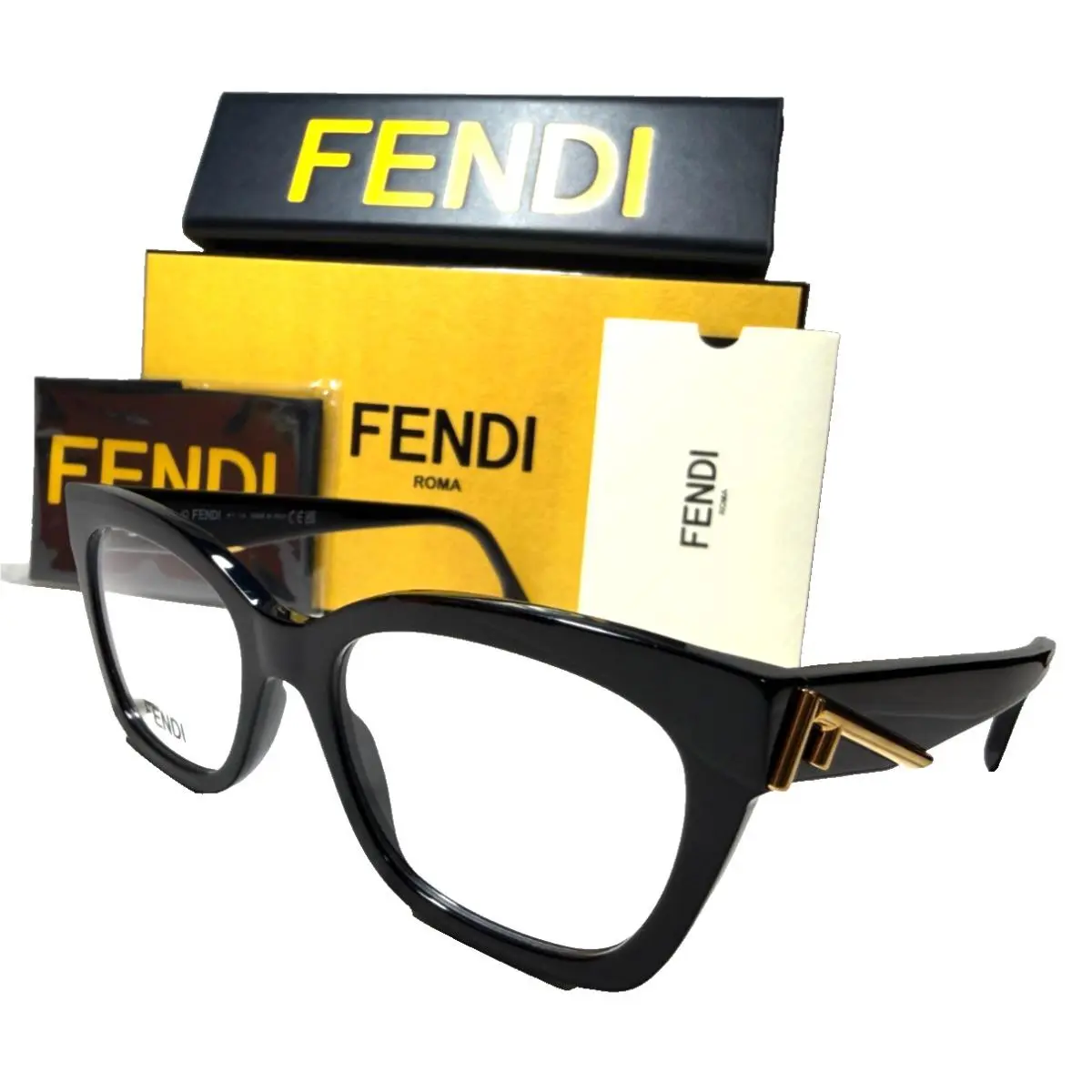 First FE50073I 001 Shiny Black /gold Acents Eyeglasses 52-18 by Fendi