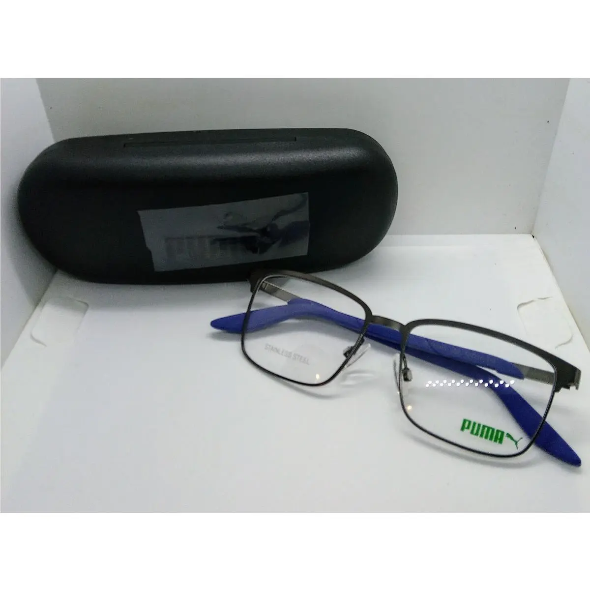 Puma Men`s Eyeglasses Frame Case Model PE 0153 OI 002 Ruthenium Blue