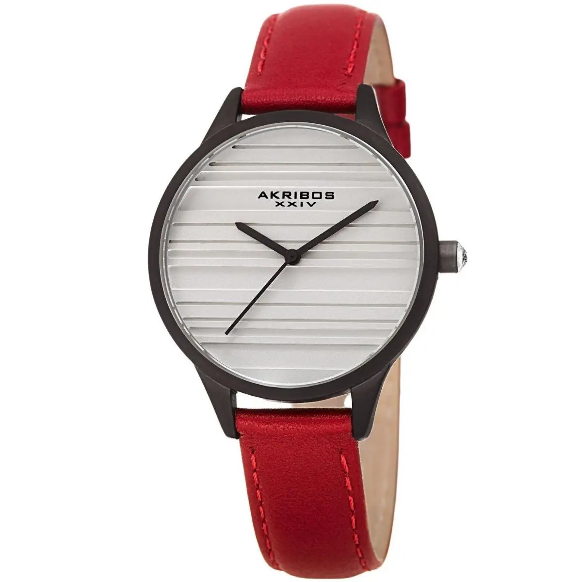 Akribos Xxiv Women`s Quartz Striated Black Red Leather Strap Watch - AK1005RD by Akribos XXIV