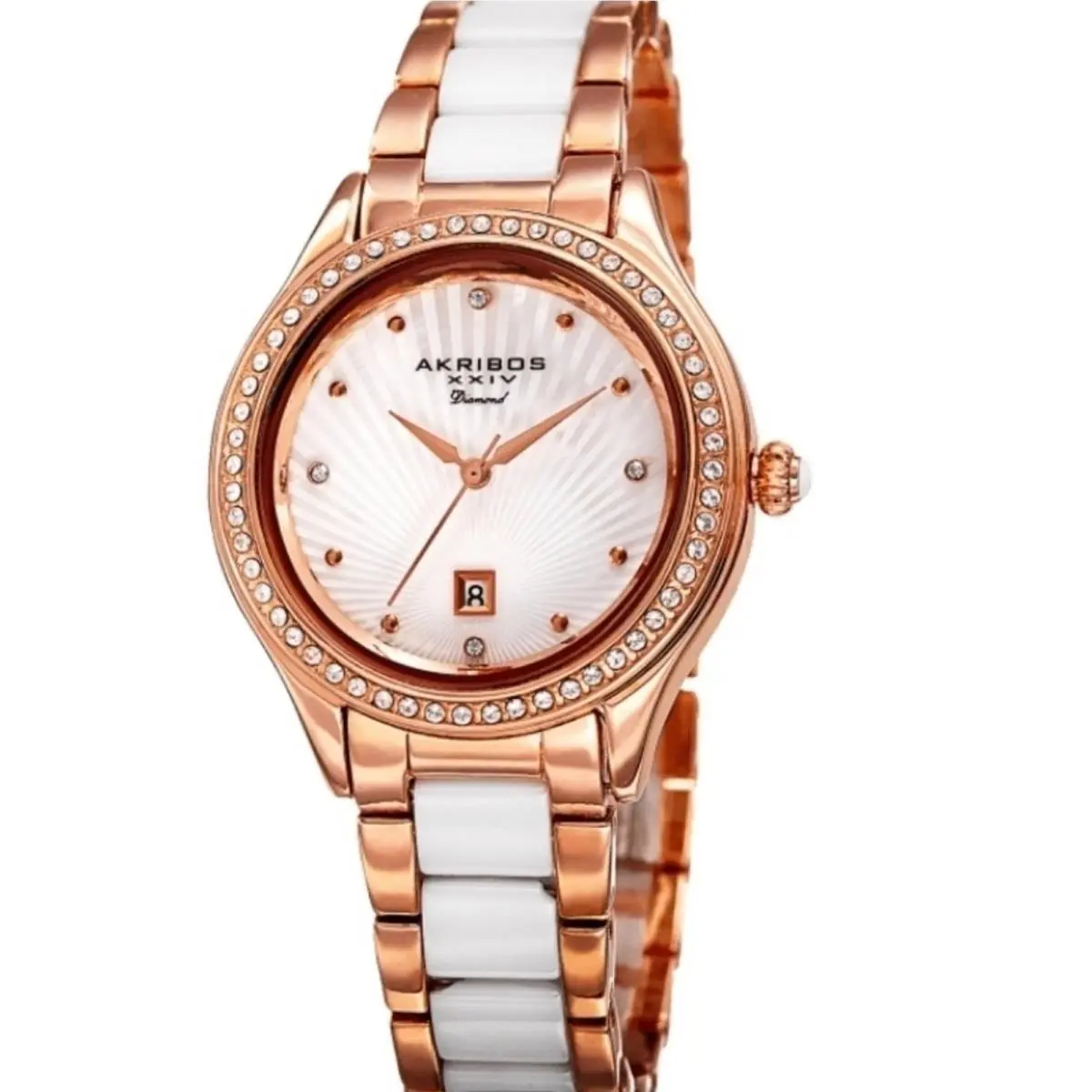 Women`s Watch Akribos Xxiv Diamond Oyster Quartz Rose Gold Swarovski Crystals by Akribos XXIV