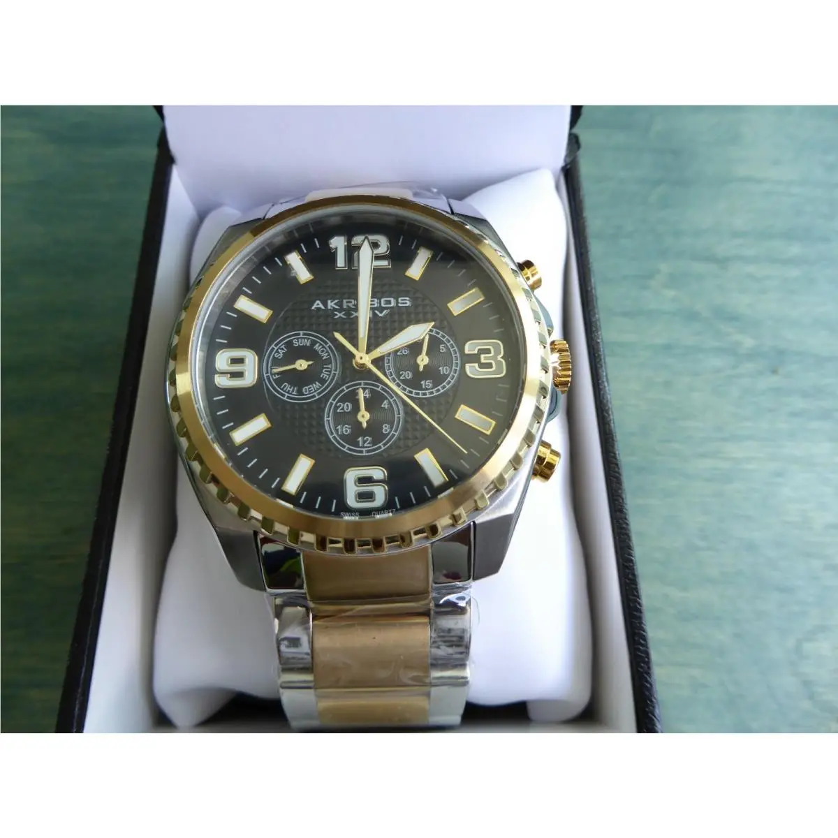 Akribos Xxiv AK774 Black Dial 44 mm 3 Subdials Two Tone Stainless Steel Bracelet by Akribos XXIV