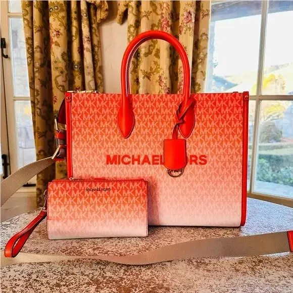 Ombre Mirella Medium EW Tote Satchel Shoulder Bag /wallet Poppy Bundle 2PCS by Michael Kors