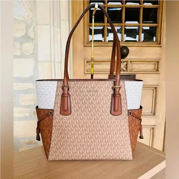 Michael Kors Voyager Large Tote Shoulder Handbag/ Wallet Option Camel Multi