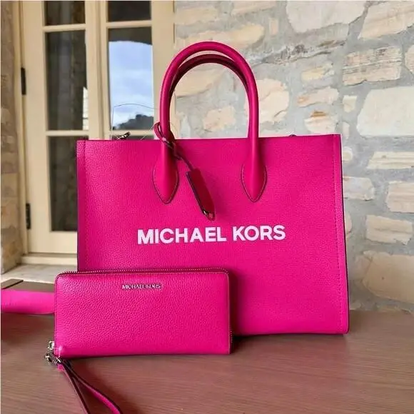 Mirella Medium EW Tote Crossbody/continental Wallet Dragonfruit Bundle 2 Pcs by Michael Kors