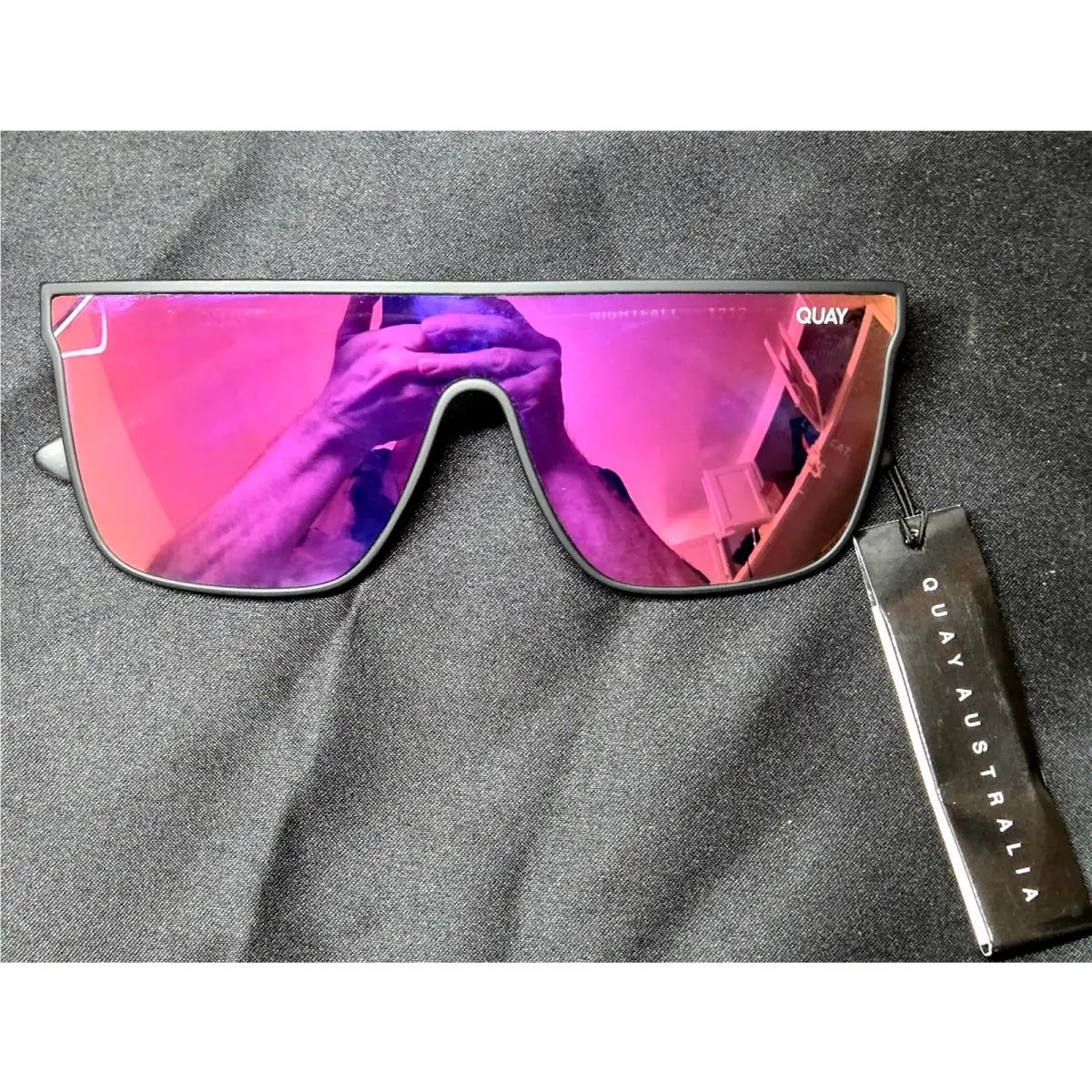 Quay Australia Nightfall Shield Sunglasses Matte Black Pink Mirror Unisex by QUAY
