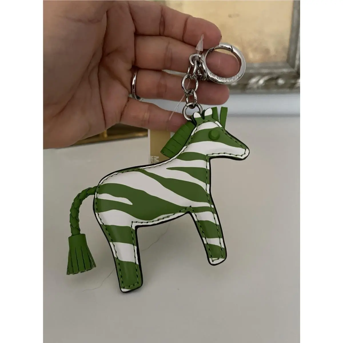 Michael Kors Women`s Zebra Keychain Key Fob Bag Charm In Jungle Green