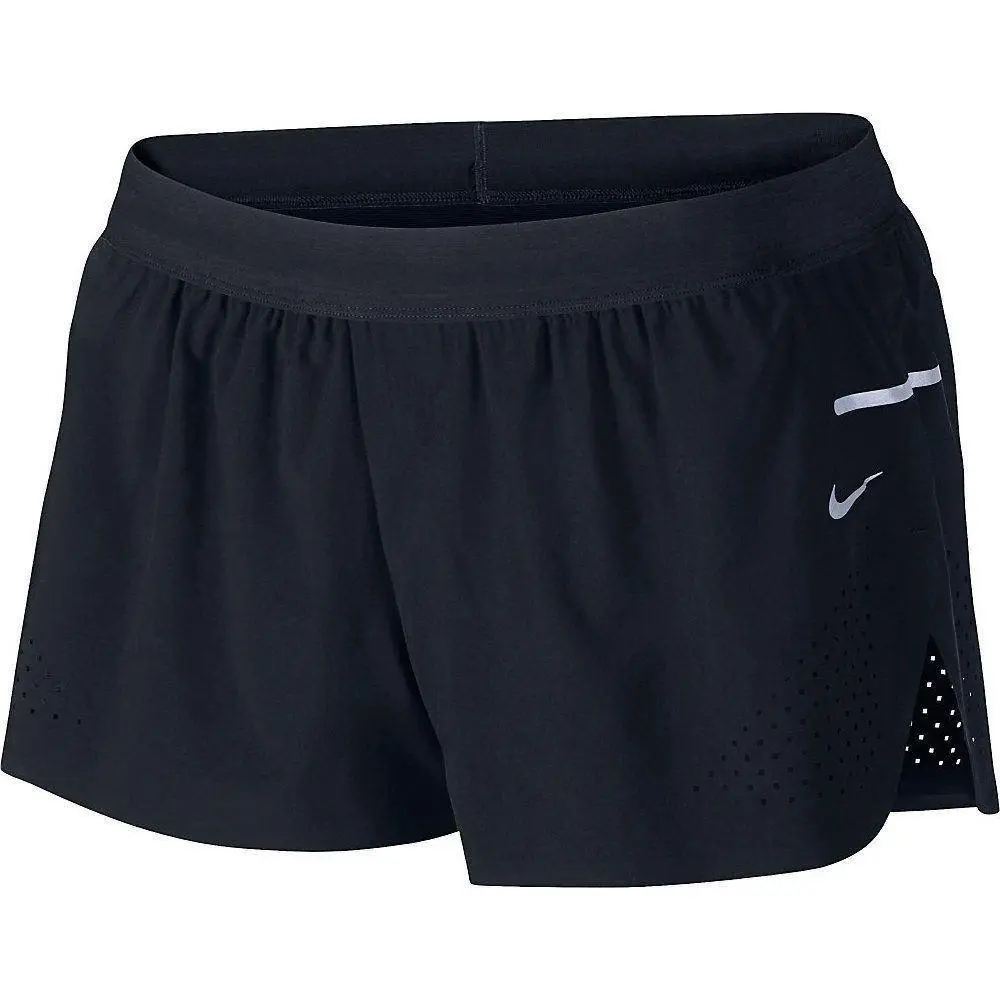 Nike Woven Race Run Speed Black Reflective Silver Running Shorts Womens Sz S