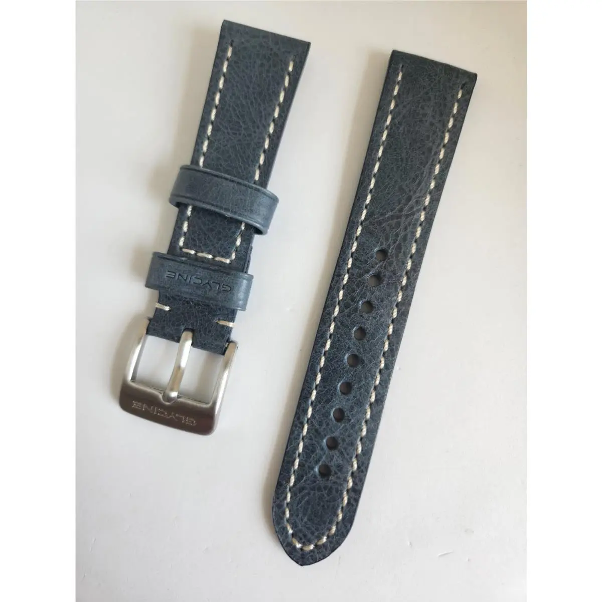 Oem  Airman 22mm Blue Leather Strap Band Bracelet with Steel Buckle by Glycine